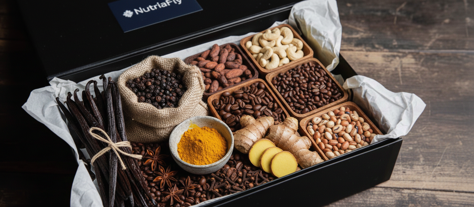 Épices Madagascar export en gros — poivre noir, cacao, café, girofle, curcuma, gingembre, cajou